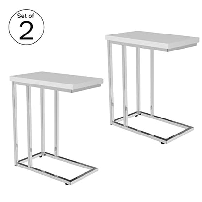 Lavish Home Sofa Side Table Set of 2 – Modern C Shaped End Tables – Laptop Trays or Compact Bedside Nightstands – Space Saving Furniture (White) - style: Set of 2