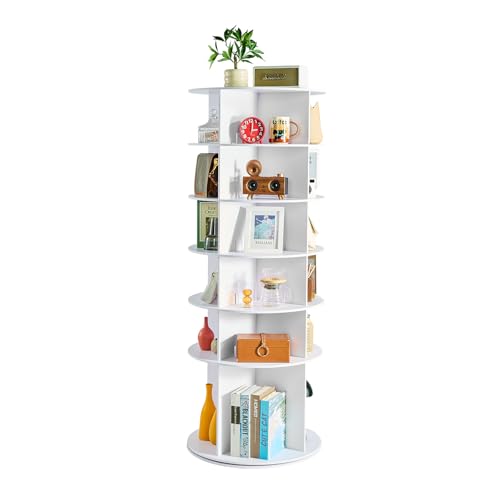 VEVOR 6 Tiers Rotating Shoe Rack Tower, 360° Spinning Shoe Rack, Revolving Storage Round Carousel Display, Freestanding Lazy Susan Organizer Display for Bedroom, Living Room, Entryway, Closet, White - color: White, size: 6 Tiers Freestanding