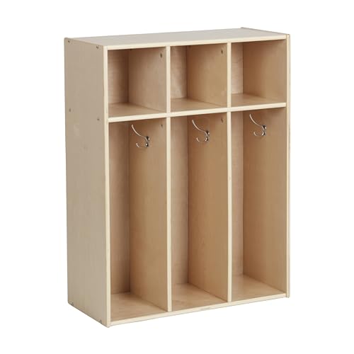 ECR4Kids Streamline 3-Section Toddler Coat Locker with Cubby Storage, Kids Furniture, Natural - color: Natural