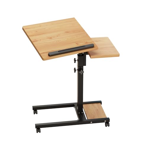 TigerDad Mobile Adjustable Height Laptop Stand PC Computer Portable Notebook Swivel Laptop Desk Rolling Table Desk Cart Tiltable with Wheels Casters& Mouse Pad Table - color: Wood