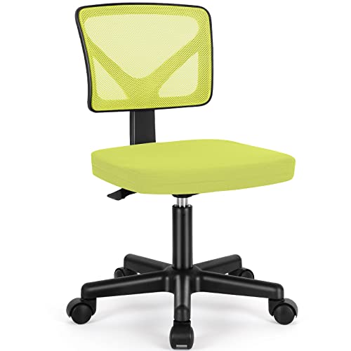 Sweetcrispy Small Office Chair, Ergonomic Low-Back Mesh Rolling Work Swivel Desk Chairs with Wheels, Armless Comfortable Seat Lumbar Support for Home, Bedroom, Study, Student, Adults, Green - color: Green