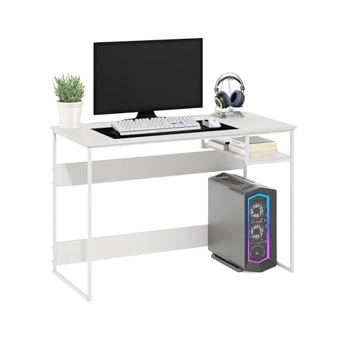 Furinno Moretti Desk, 45" Wide Metal Frame Gaming Desk with Open Shelf, Computer Desk, Writing Desk, Office Desk for Home Office, Study Room, Dorm, Bedroom, Solid White - color: White/White, size: 45 inches