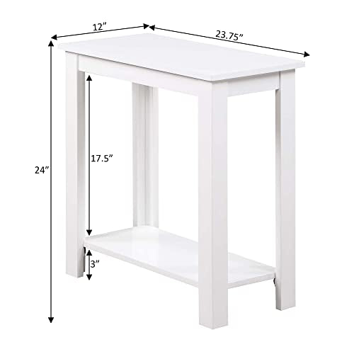 Convenience Concepts Designs2Go Baja Chairside End Table 23.75"- Modern Living Room Table with Storage Shelf, Transitional Bedside Table, White - color: White