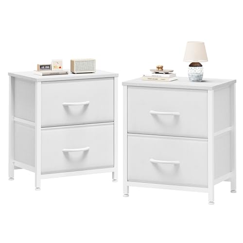 Sweetcrispy Nightstand Set of 2 with 2 Storage Drawers, 20" Height Small Bed Side Furniture End Table, Wooden Top Fabric Cabinet Kids Mini Dresser for Bedroom, Closet, Entryway, College Dorm | 20" Height End Table, Wooden Top Fabric Cabinet for Bedroom, F