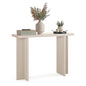 Stead Fluted Console Table – Weathered White Solid Wood Entryway Table with Oak Grain Veneer, Curved Base & Adjustable Feet – Modern Farmhouse Fluted Console Table for Hallway or Living Room.