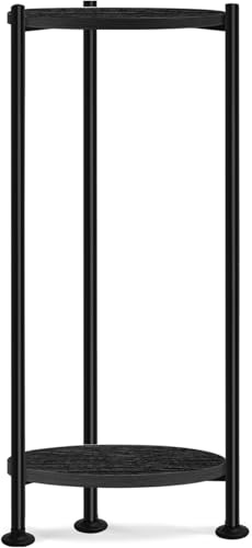 30'' Tall Plant Stand Indoor for Living Room, Balcony, Deck, 2 Tier, Black | Rustic Industrial Wood Flower Holder for Heavy Plants, Stable & Durable, Multi-function Display Rack, 5 Minutes Installation - color: black