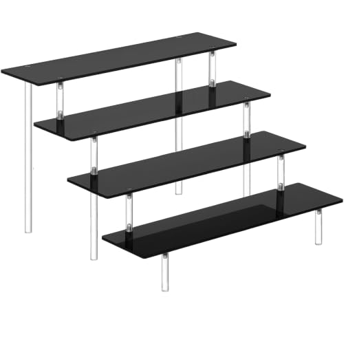 HENABLE 4 Tier Tall Black Acrylic Display Risers, Large Perfume Organizer Stand for Perfume, Cologne, Skincare, Cosmetics, Funko POP Figures, Cupcake & Party Dessert Display - size: 4-Tier Tall Black