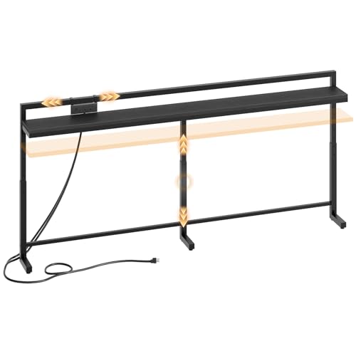 78.7'' Narrow Console Table with Adjustable Height (27.6''-35.4''), Behind Couch Table Skinny with Outlet, Long Entryway Table, Couch Table Behind Sofa for Living Room, Black CT22UBB - color: Black, size: 78.7"L x 6.7"W x 27.6"H - 35.4"H