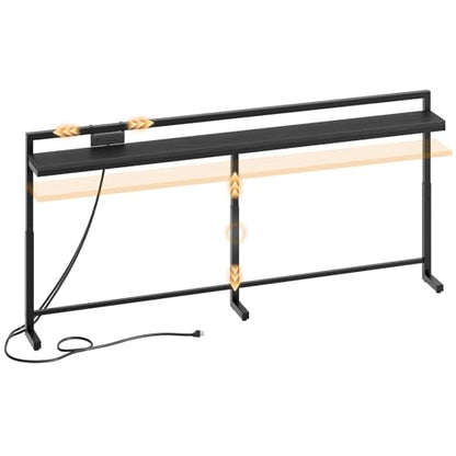78.7'' Narrow Console Table with Adjustable Height (27.6''-35.4''), Behind Couch Table Skinny with Outlet, Long Entryway Table, Couch Table Behind Sofa for Living Room, Black CT22UBB - color: Black, size: 78.7"L x 6.7"W x 27.6"H - 35.4"H