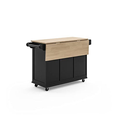 Homestyles Dolly Madison Black Mobile Kitchen Island Cart with Wood Drop Leaf Breakfast Bar - color: Black