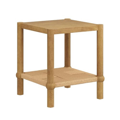 Nathan James River Modern Coastal Side Table with Solid Wood Legs and Seagrass Storage Shelf, Light Brown - color: Light Brown/Seagrass, size: Single