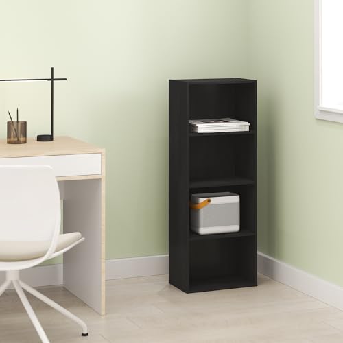 Hagen 4-Tier Open Shelf Bookcase, Bookshelf, for Living Room and Home Office, Black Oak - color: Black Oak, size: 9.3 (D) x 15.6 (W) x 41.7 (H) inches.