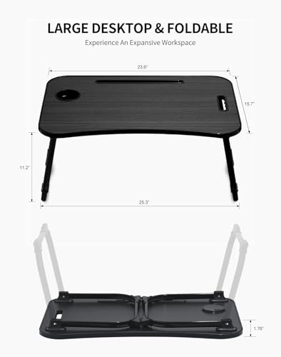 ZEAPTAC Laptop Bed Desk, Foldable Lap Desk, Portable Lap Table, Laptop Stand with Cup Holder, Tablet Slot & Lifting Handle for Work, Write, Draw & Eat on Bed, Sofa or Couch - Black Stripe