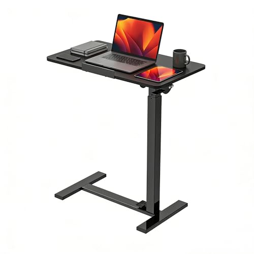 DUMOS Standing Desk with Wheels, Computer Cart, Rolling Table | Height Adjustable, Pneumatic Lift, Portable Workstation, Bed Sofa Hospital, Office Use, Black
