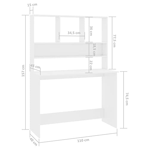 High Gloss White Engineered Wood Compact Desk Rectangular with 5 Storage Spaces and 4 Built-in Shelves for Home Office Workspace Organization