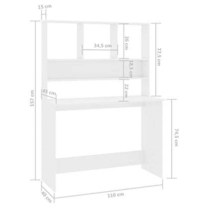 High Gloss White Engineered Wood Compact Desk Rectangular with 5 Storage Spaces and 4 Built-in Shelves for Home Office Workspace Organization