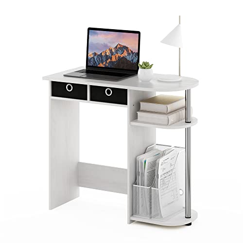 Furinno Go Green Desk, 31.5" Wide Gaming Desk with 2 Side Shelves and Storage Bins, Computer Desk, Office Desk for Home Office, Study Room, Dorm, Bedroom, White Oak - color: White Oak/Stainless Steel/Black, size: 31.5" x 15.6"