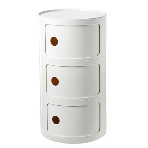 3 Tier Round Nightstand with Drawer, White Round Side Table Small Plastic Storage End Table for Bedroom, Living Room, Bathroom - color: White