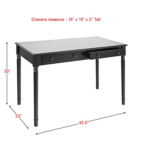 SEI Furniture - Writing 2-drawer Desk- Satin Black - Transitional Design, Black Finish - Ideal for Home Office, Bedroom (HO8801) - color: Satin Black