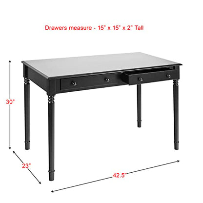 SEI Furniture - Writing 2-drawer Desk- Satin Black - Transitional Design, Black Finish - Ideal for Home Office, Bedroom (HO8801) - color: Satin Black