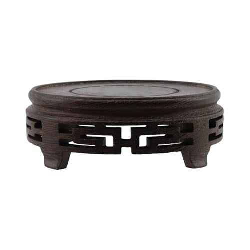 Wooden Display Stand Base Wood Carved Craft Pedestal, 4.13" x 4.13" | Traditional Wooden Base, Oriental Antique Display Riser, Round Pedestal Stands for Vase, Teapot, Stone, Flower Pot - size: Round, 4.13" x 4.13"