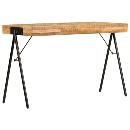 Industrial Vintage Writing Table Solid Mango Wood Steel Frame Compact Workspace Desk Smooth Surface Sturdy Metal