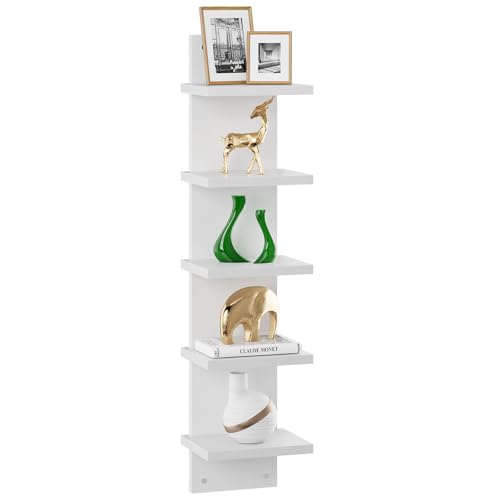 IBUYKE 5 Tier Wall Shelf Unit,White Vertical Shelf,Floating Storage Wall Shelf,Organizer Tall Tower Design Decorative Wall Mount Shelving for Home, Bedroom,Living Room,Office Decor WBC009W - color: White, size: 5 Tier