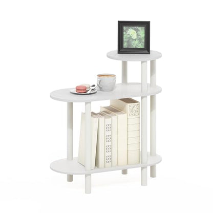 3-Tier Oval Sofa End Table, Toolless Assembly Bedside Table, Night Stand with Open Shelf, Side Table, for Bedroom, Living Room, White - color: White/White, size: 3 Tier, Round Top