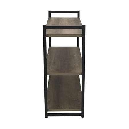 Household Essentials Wide 3‑Shelf Open Storage Bookshelf in Oak Rustic Wood Grain and White Metal Frame, Ashwood - color: Ashwood
