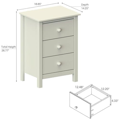 From the Tree Furniture Solid Wood Extra Tall Nightstand for Bedroom with 3 Deep Storage Drawers (White) (BS301) - color: White