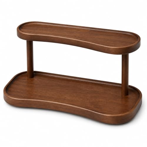 Adkoat® Two Tier Bathroom Desktop Countertop Organizer - Pine Wooden Perfume Vanity Stand Counter Shelf for Cologne Skincare Makeup Dresser Organizer - Matcha Station | Mug Display - 12.6 x 6.3 x 7.5