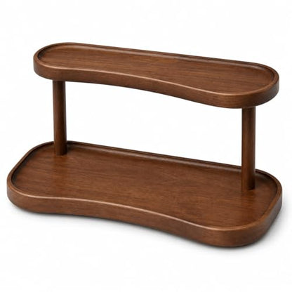 Adkoat® Two Tier Bathroom Desktop Countertop Organizer - Pine Wooden Perfume Vanity Stand Counter Shelf for Cologne Skincare Makeup Dresser Organizer - Matcha Station | Mug Display - 12.6 x 6.3 x 7.5