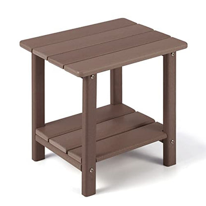 Apolimi Adirondack Outdoor Side Table, 2-Tier Sturdy Patio End Table Weather Resistant, 16.5" Solid Side Table for Patio, Pool, Porch - color: Brown