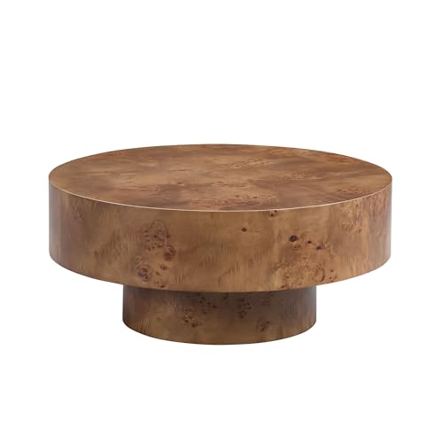 31.49'' Round Coffee Table Modern Wood Coffee Table for Living Room, Contemporary Circle Drum Pedestal Style, Burl Wood Veneer, Easy Assembly, Walnut - color: Ø31.49''-burl Wood