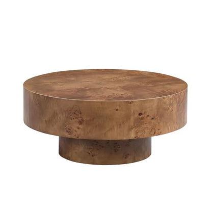 31.49'' Round Coffee Table Modern Wood Coffee Table for Living Room, Contemporary Circle Drum Pedestal Style, Burl Wood Veneer, Easy Assembly, Walnut - color: Ø31.49''-burl Wood