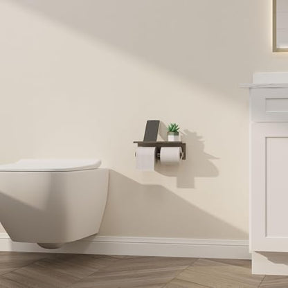Grey Toilet Paper Roll Holder with Shelf Wall Mounted for Bathroom (Grey, Double Head) - color: Gunmetal Grey