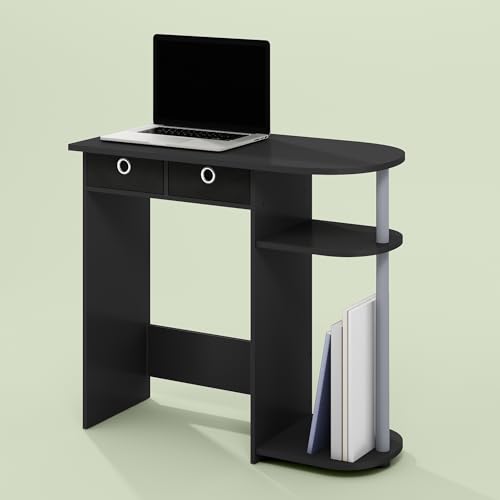 Ipoh Home Computer Desk, 32 Inch Writing Desk, Study Desk with Side Shelves and Bin Storage, for Home Office, Study Room, Black/Grey - color: Black/Grey