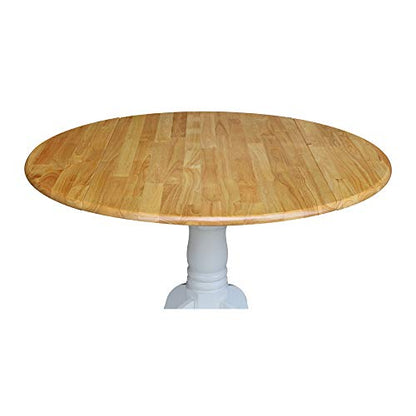 42" Round Dual Drop Leaf Pedestal Dining Table, Solid Wood, Easy Assembly, 20mm Top Thickness, Kitchen/Dining Room, Includes Two 9" Drop Leaves, Durable Parawood Construction, Unfinished - color: Natural/White