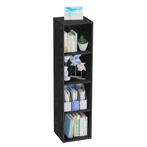 4 Tier Bookshelf, Freestanding Corner Storage Shelve Book Case for Narrow Space, 4 Cube Storage Organizer Small Bookcase for Home Office Living Room (Black, 4 Cube) - color: Black, size: 4-Cube