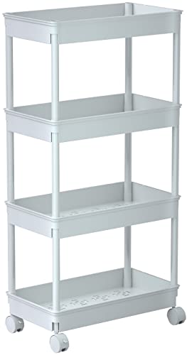 Sooyee 4 Tier Wide Storage Cart Mobile Shelving Unit Organizer Slide Out Storage Rolling Utility Cart Tower Rack for Kitchen Bathroom Laundry, Plastic & Stainless Steel,White - color: White, size: Wide 4 Tier