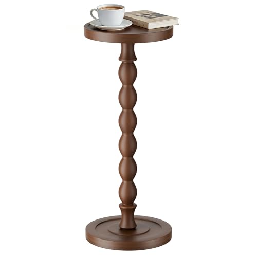 Rubber Wood Round Side Table, Solid Wood Small Drink Table for Small Spaces, Modern Accent Tables, End Tables for Living Room, Bedroom and Office (Dark Walnut, 9.4 Inch) - color: Dark Walnut