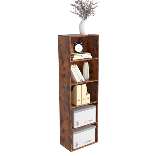 Wooden 5 Cube Storage Organizer, Vintage Brown 5 Tier Bookcase Bookshelf Freestanding Storage Display Organizer,Versatile Cubes Shelf and Cubby Unit for Living Room, Home Office, Dinning Room 15.7inch - color: Brown, size: 5 Cube-W(15.7inch)