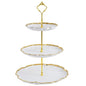 3 Tier Porcelain Serving Tray with Elegant Floral Gold Trim - Embossed Food Grade Tiered Cupcake Stand - Serving Stand for Parties & Weddings & Baby Showers - color: 10.2 Inch (3 Tier)