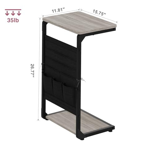 TV Tables for Eating Over Couch, Sofa Side Table Tray Dinner Recliner Chair | TV Trays on Couch Tables that Slide Under, Small Laptop C Shaped End Stand, Snack Food Breakfast Drink, Living Room ET-P-GYW1 - color: Greige