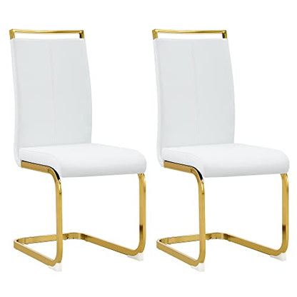 Baysitone Modern Dining Chairs Set of 2, Side Dining Room Chairs with Golden Legs, Kitchen Chairs with Faux Leather Padded Seat High Back for Dining Room, Kitchen, Living Room White - color: White With Gold Leg, size: Set of 2