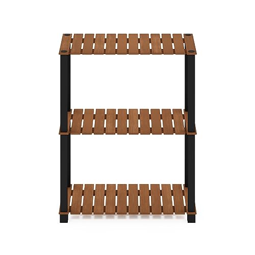 Furinno Pangkor 3-Tier Turn-N-Tube Indoor Outdoor Plant Shelf Wood Stand with Square Poles, Natural/Black - style: 3-Tier Rectangle