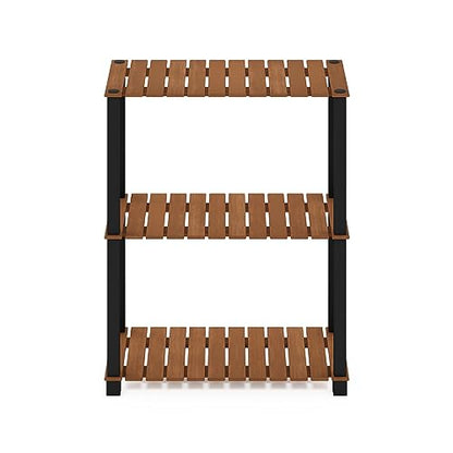 Furinno Pangkor 3-Tier Turn-N-Tube Indoor Outdoor Plant Shelf Wood Stand with Square Poles, Natural/Black - style: 3-Tier Rectangle