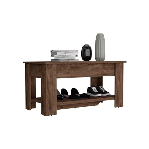 Storage Table, Four Legs, Lower Shelf, Dark Brown