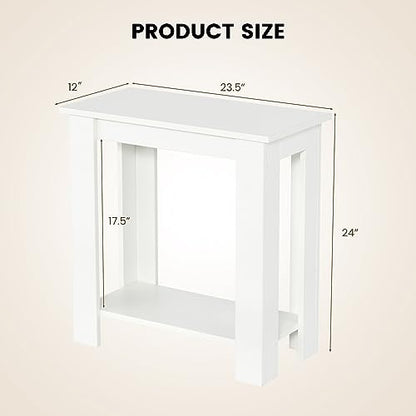 Giantex Narrow End Table Set of 2, 2-Tier Side Table with Open Storage Shelf, Retro Wood Sofa Table Bedside Tables for Small Spaces, Slim Nightstand for Living Room, Bedroom, Easy Assembly, White - color: White