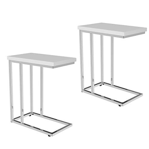 Lavish Home Sofa Side Table Set of 2 – Modern C Shaped End Tables – Laptop Trays or Compact Bedside Nightstands – Space Saving Furniture (White) - style: Set of 2
